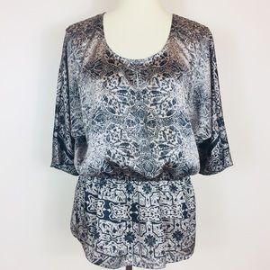 Collective Concept Black Gray Mandala Peasant Top